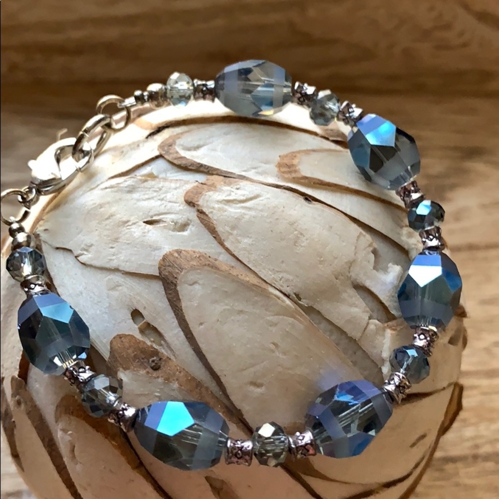 Blue bead and silver bracelet